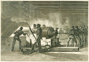 Intérieur de la batterie du Merrimac, pendant le combat avec le Monitor, publicado 1862-1865 de French School